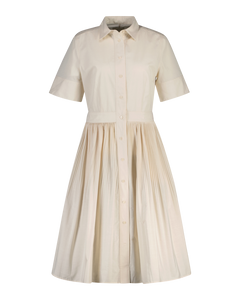Ctn Pleated Ss Shirt Dress - Creamed White