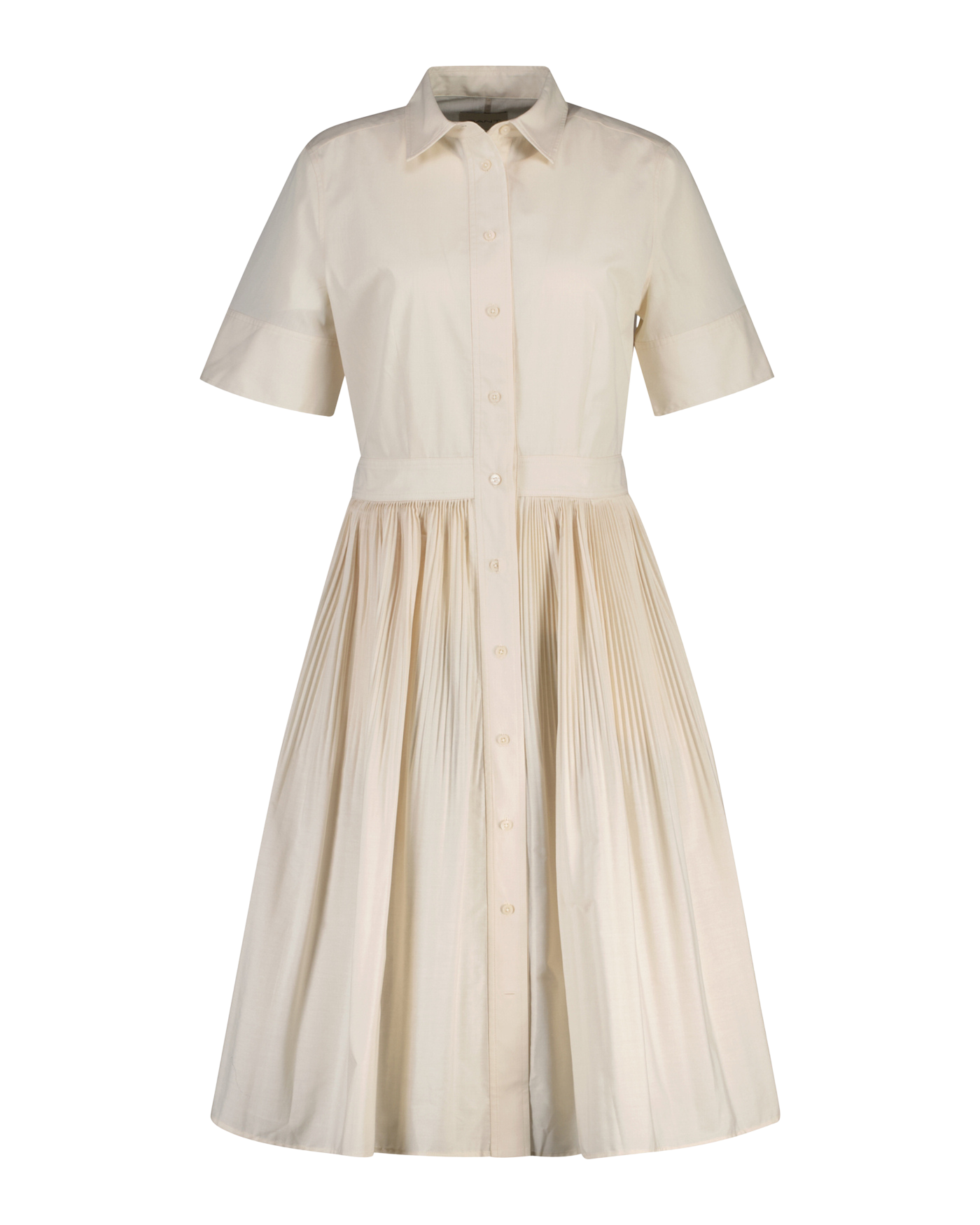 Ctn Pleated Ss Shirt Dress - Creamed White