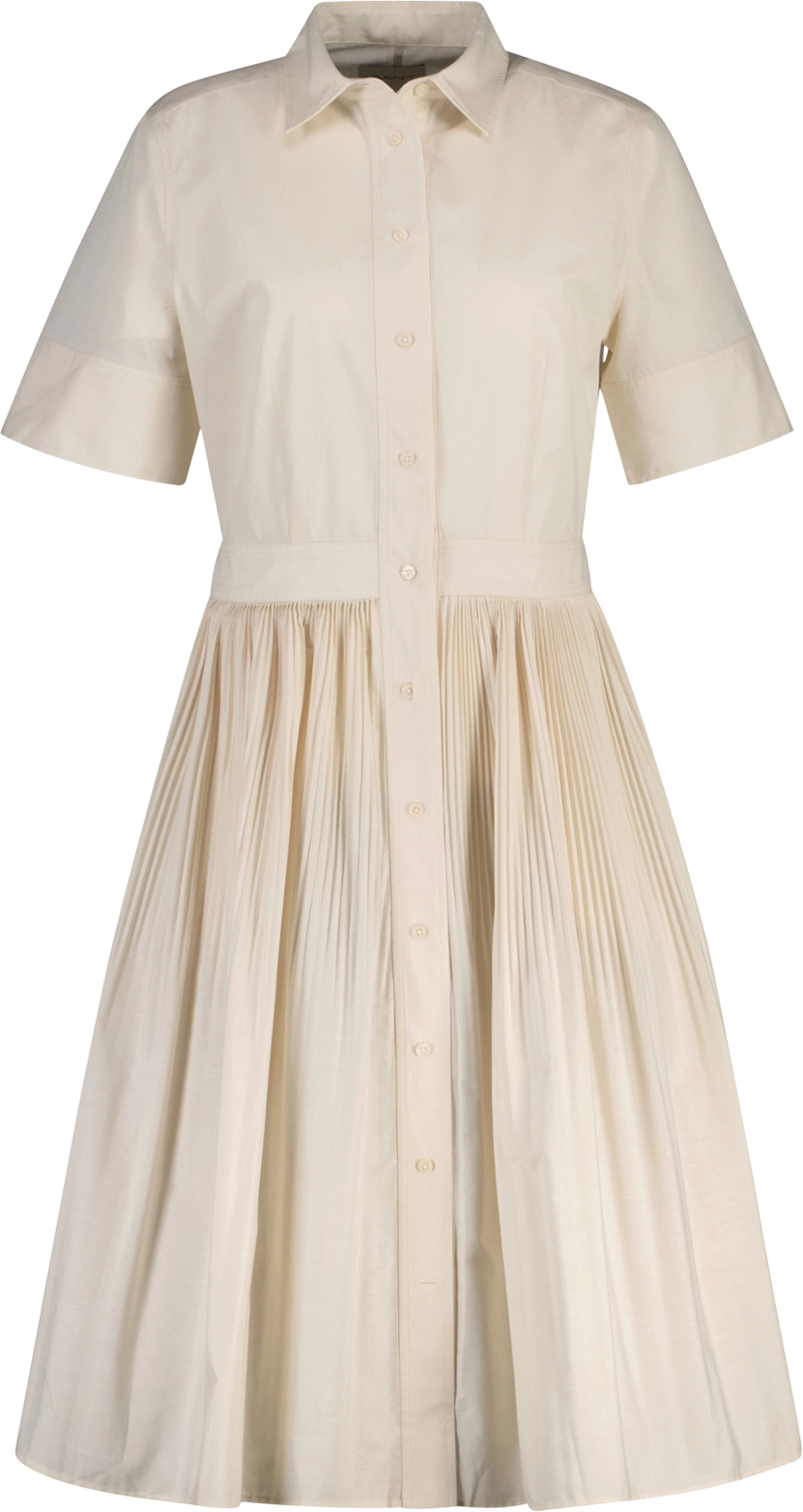 Ctn Pleated Ss Shirt Dress - Creamed White