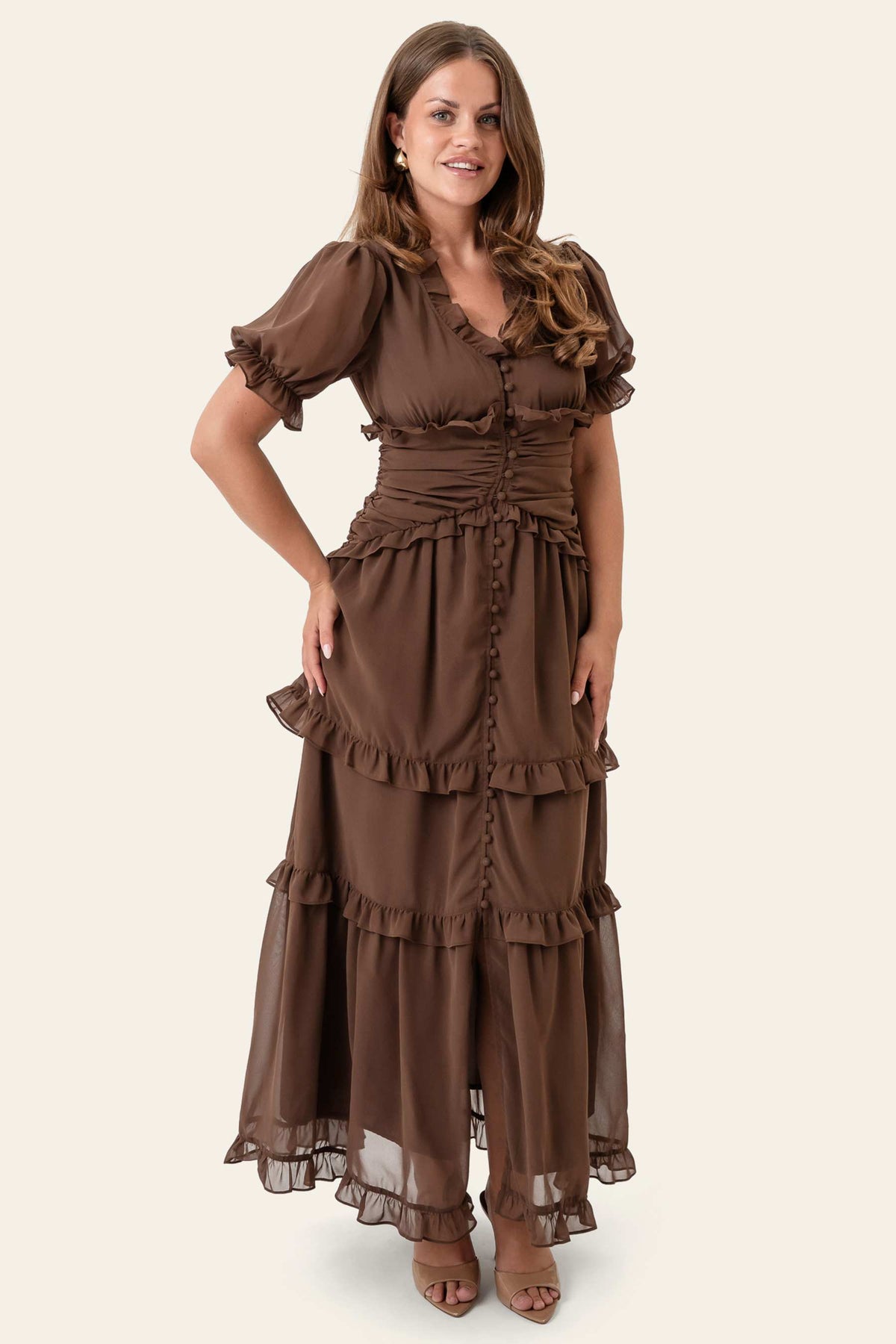 Arielic Long Dress - Mörkbrun