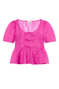Shibori Organza Sun Cut Peplum Blouse - Raspberry Rose