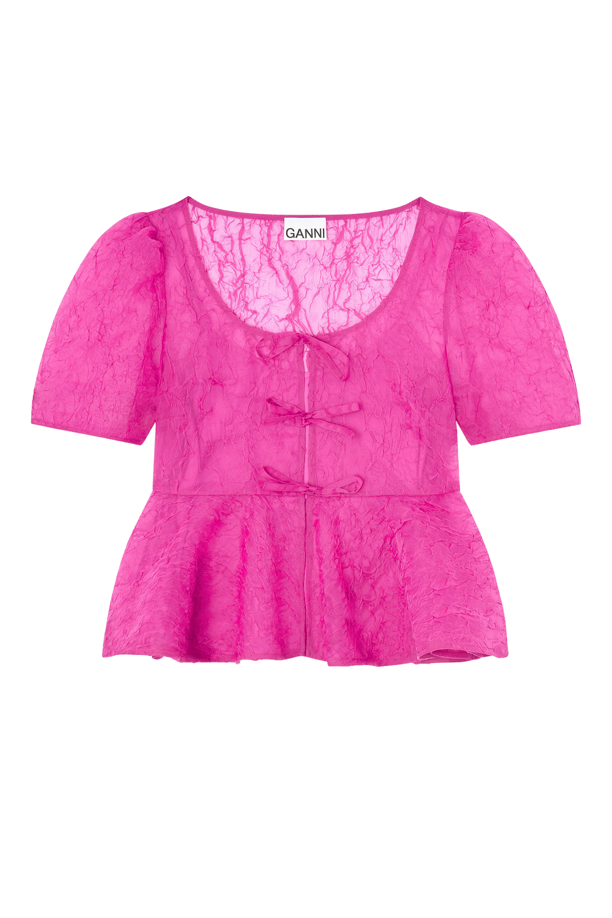 Shibori Organza Sun Cut Peplum Blouse - Raspberry Rose