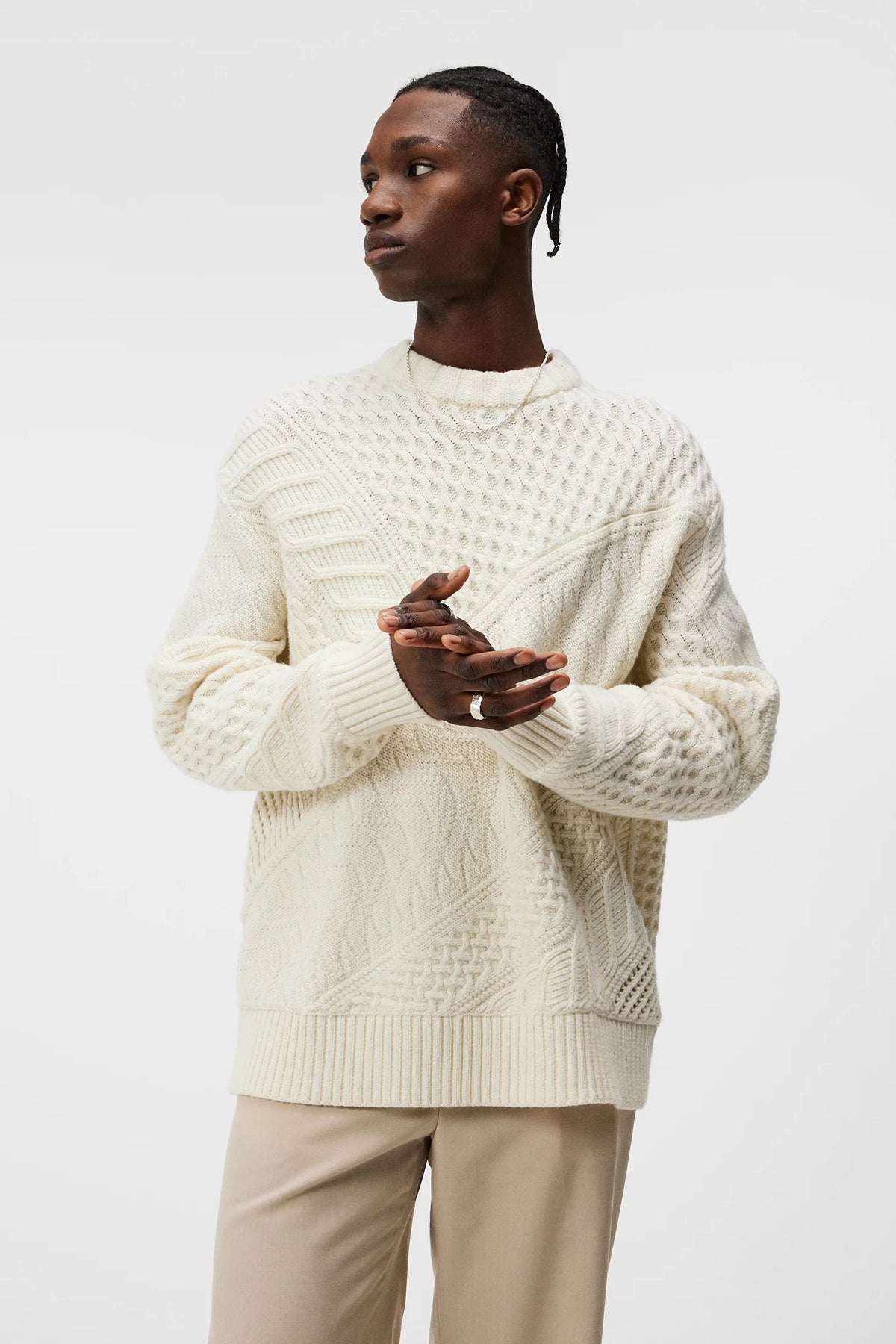 Savio Cable Knit Mock Neck - Cloud White