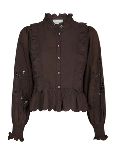 Petrine Embroidery Blouse - Dark Brown