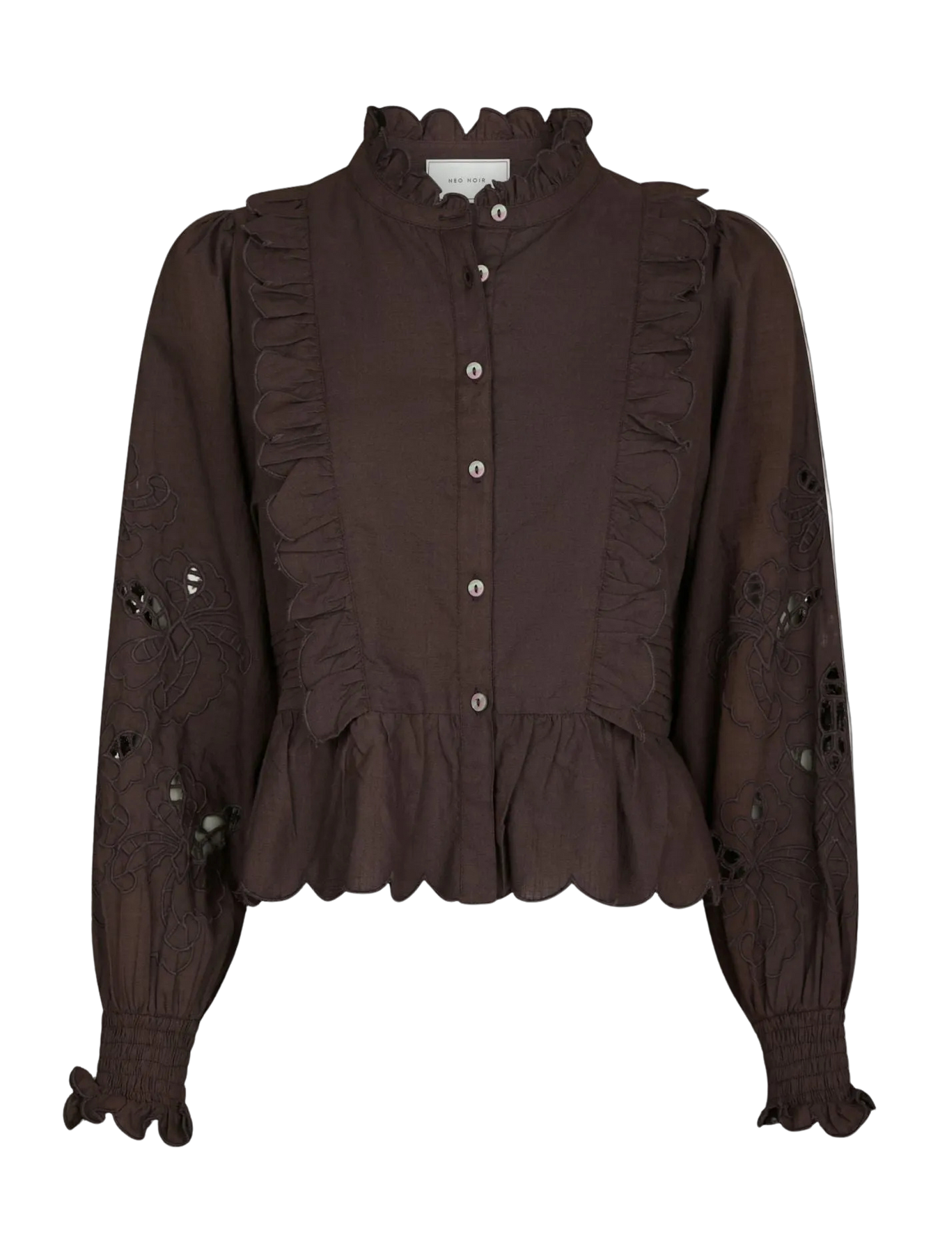 Petrine Embroidery Blouse - Dark Brown