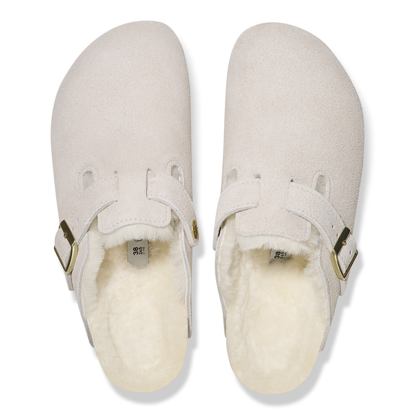 Boston Shearling Suede Leather/Fur Narrow - Antique White
