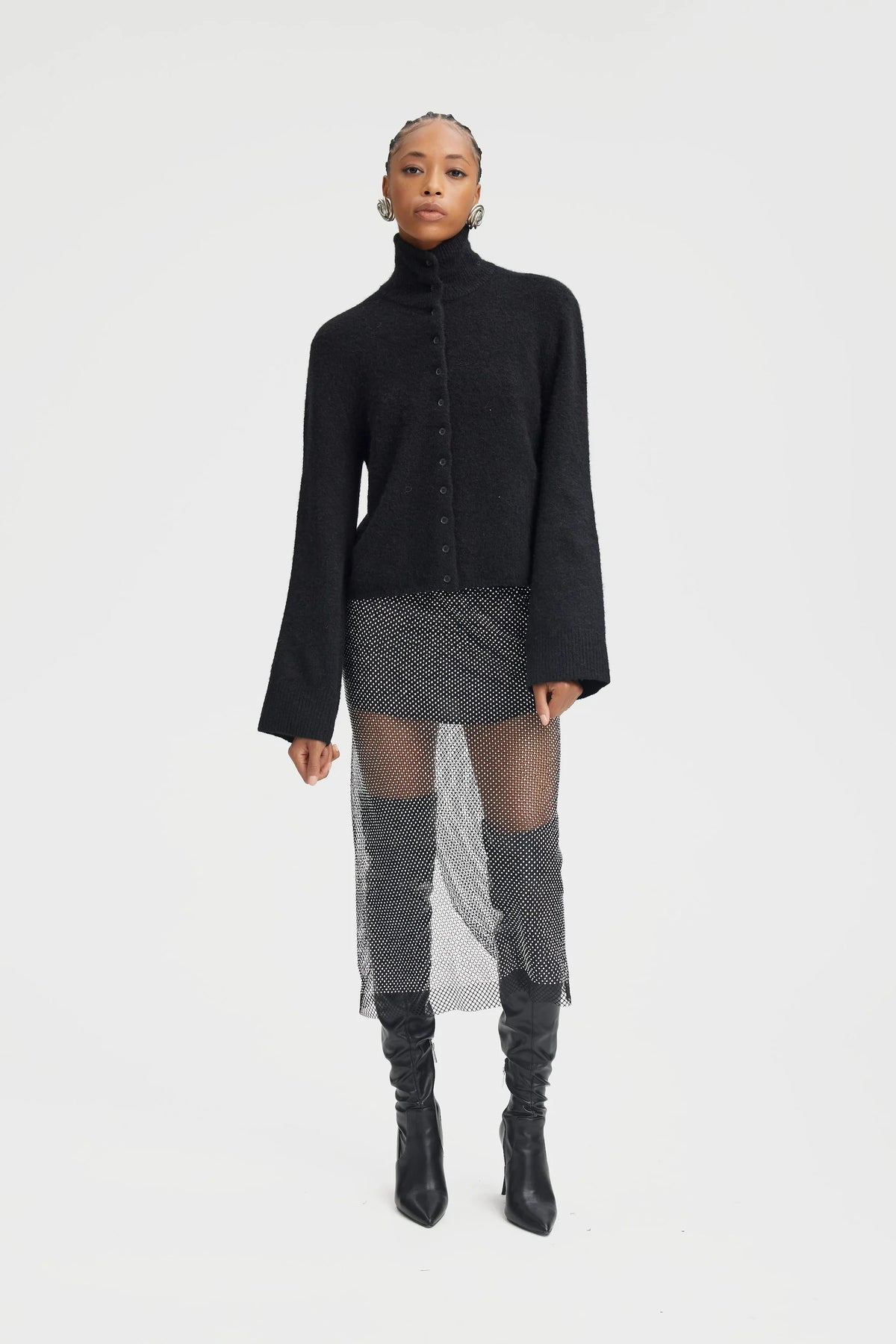 AlphaGZ High Neck Cardigan - Black