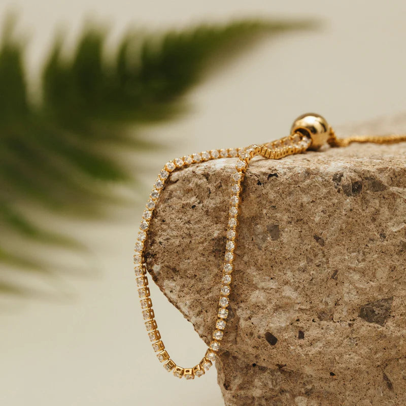 Fine Crystal Tennis Slider Armband - Pale Gold