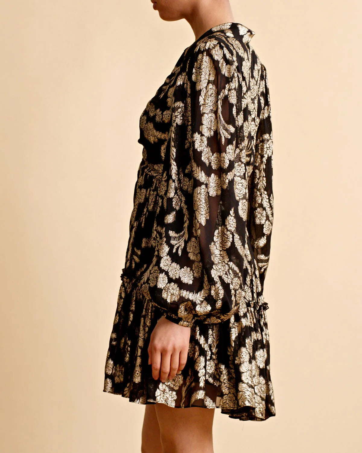 Brocade Georgette Shirt Dress - Black