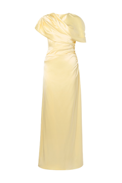 Cassia Draped Fitted Maxi Dress - Light Lemon