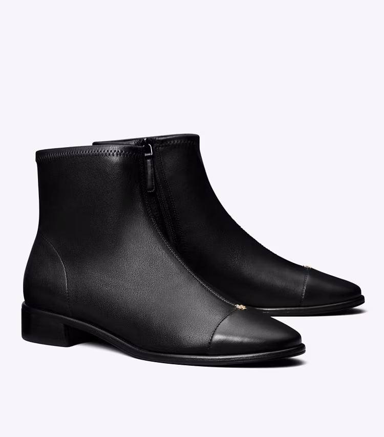 Cap-Toe Flat Ankle Boot - Perfect Black