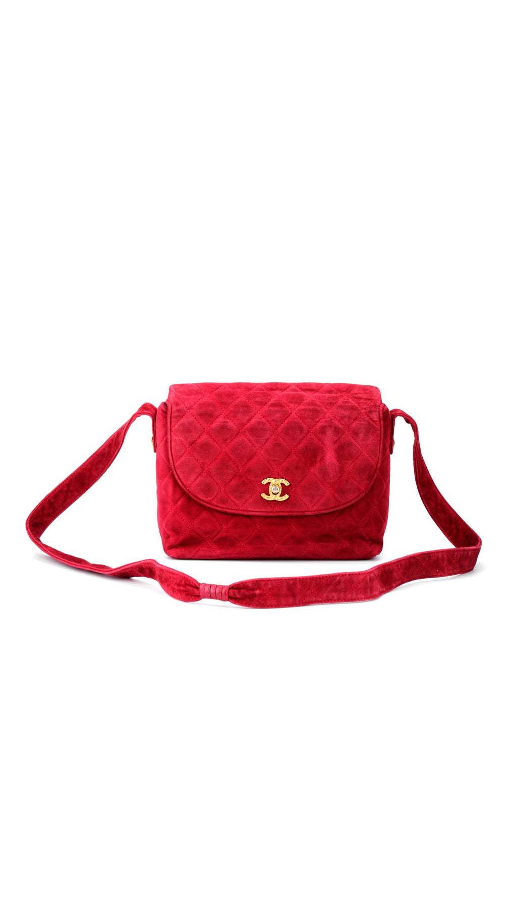 Chanel Single Flap Axelväska Mocka - Röd