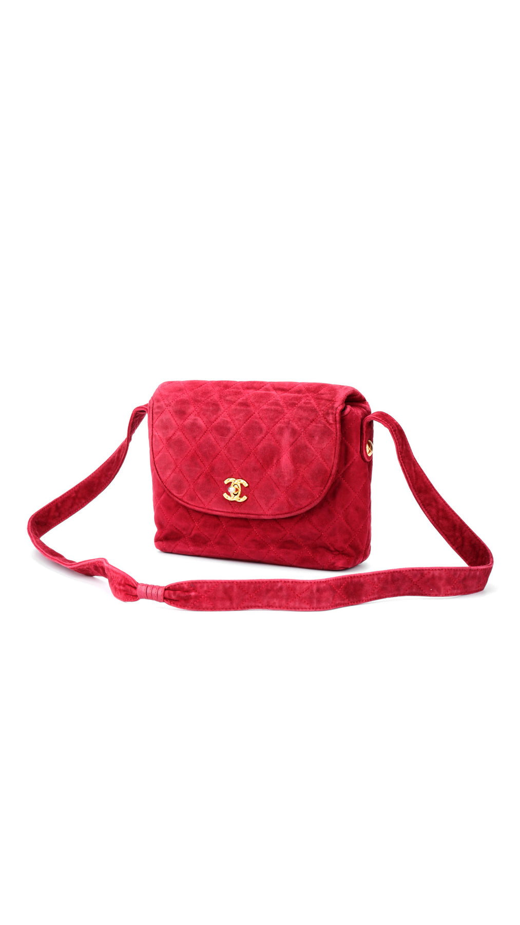 Chanel Single Flap Axelväska Mocka - Röd