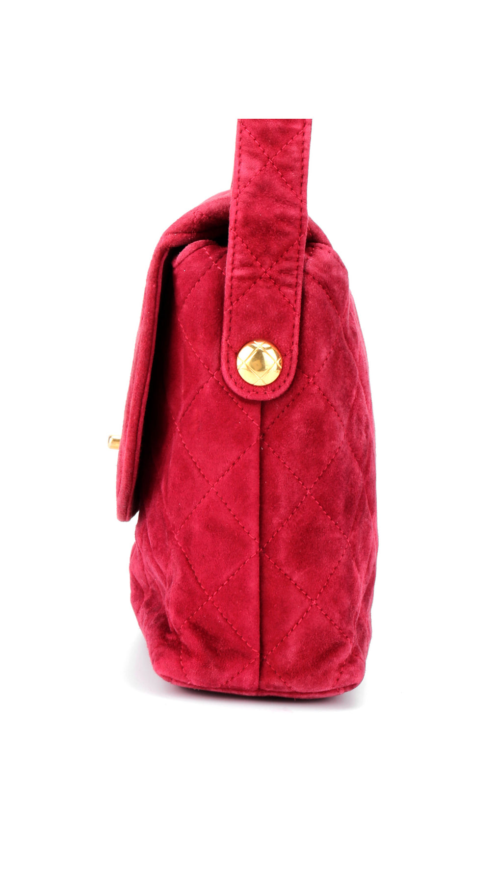 Chanel Single Flap Axelväska Mocka - Röd