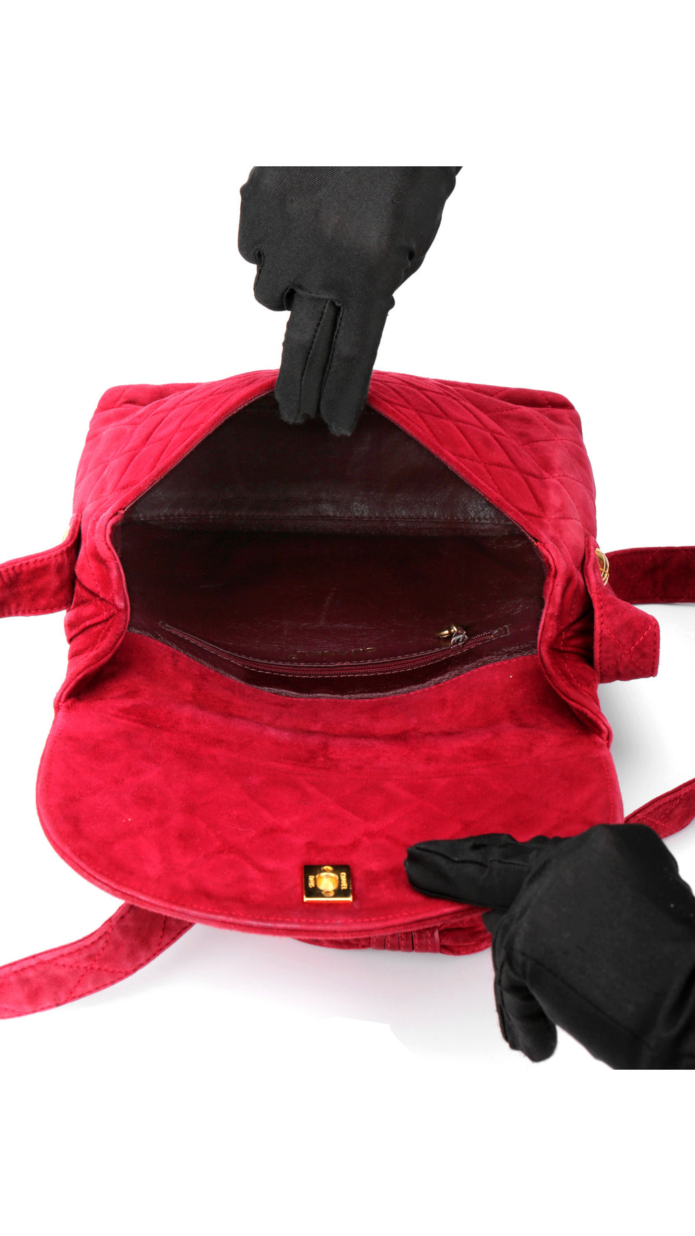 Chanel Single Flap Axelväska Mocka - Röd
