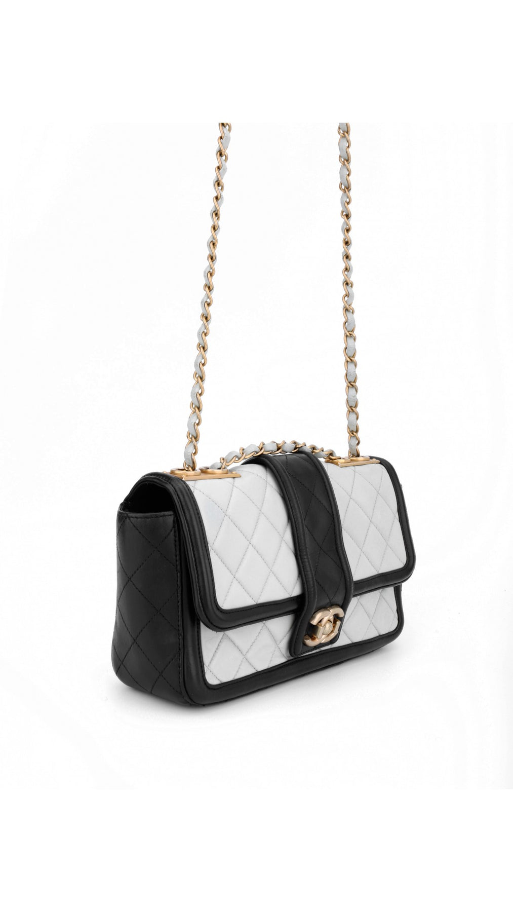 Chanel Single Flap Axelväska - Ljusblå/Svart