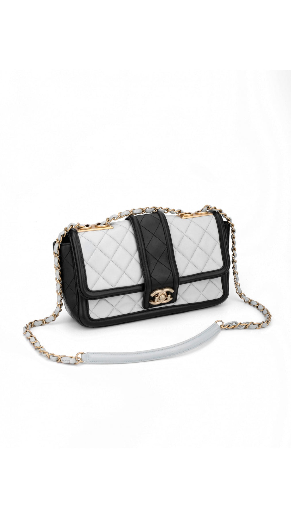 Chanel Single Flap Axelväska - Ljusblå/Svart