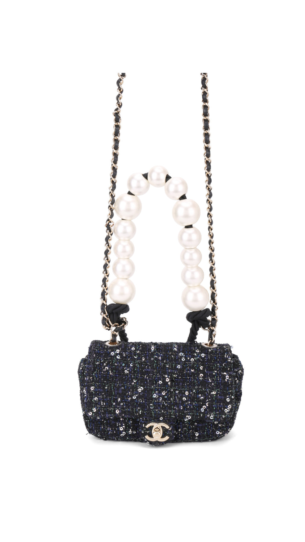 Chanel Tweed Pearl Single Flap Bag Mini - Svart