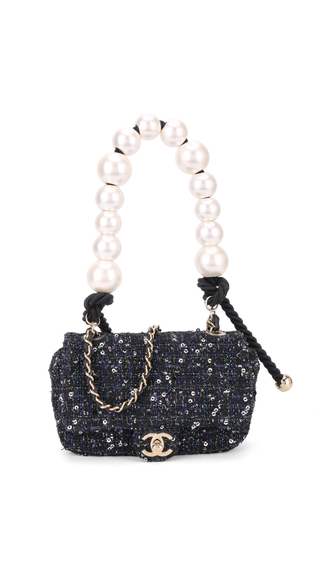 Chanel Tweed Pearl Single Flap Bag Mini - Svart
