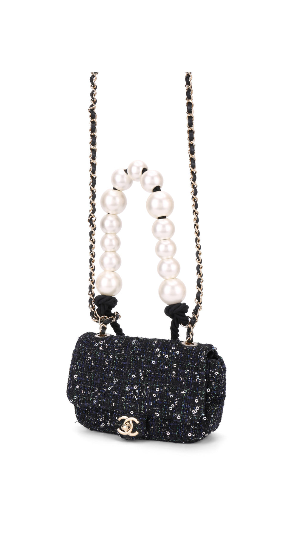 Chanel Tweed Pearl Single Flap Bag Mini - Svart