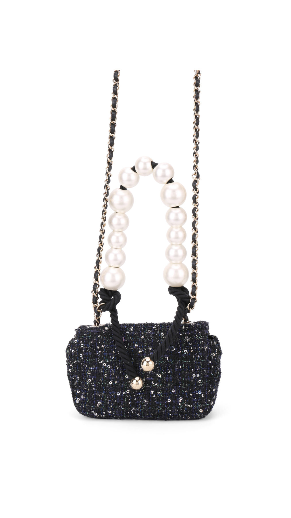 Chanel Tweed Pearl Single Flap Bag Mini - Svart