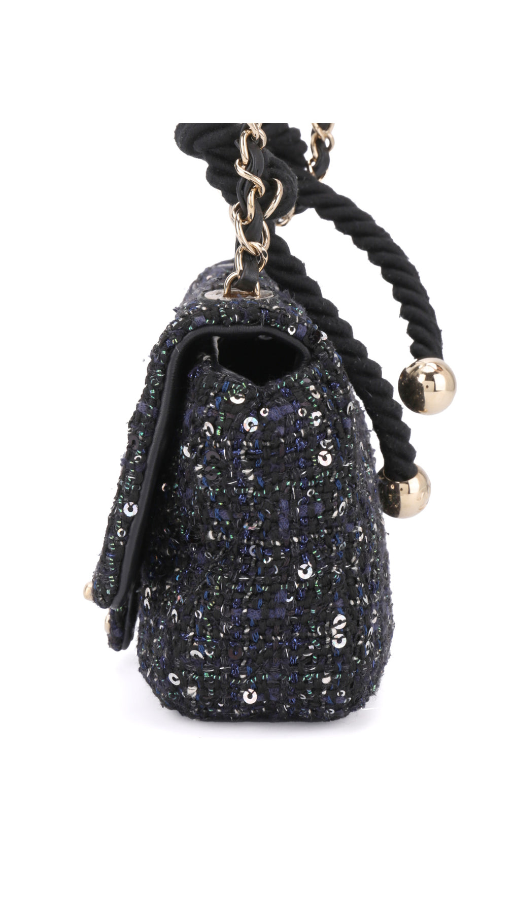 Chanel Tweed Pearl Single Flap Bag Mini - Svart
