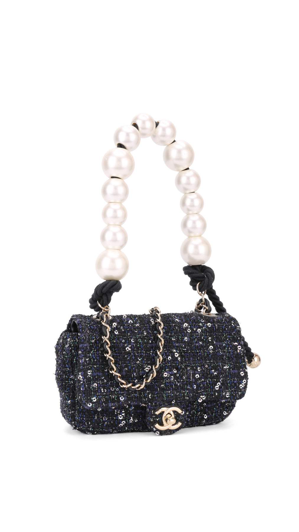 Chanel Tweed Pearl Single Flap Bag Mini - Svart