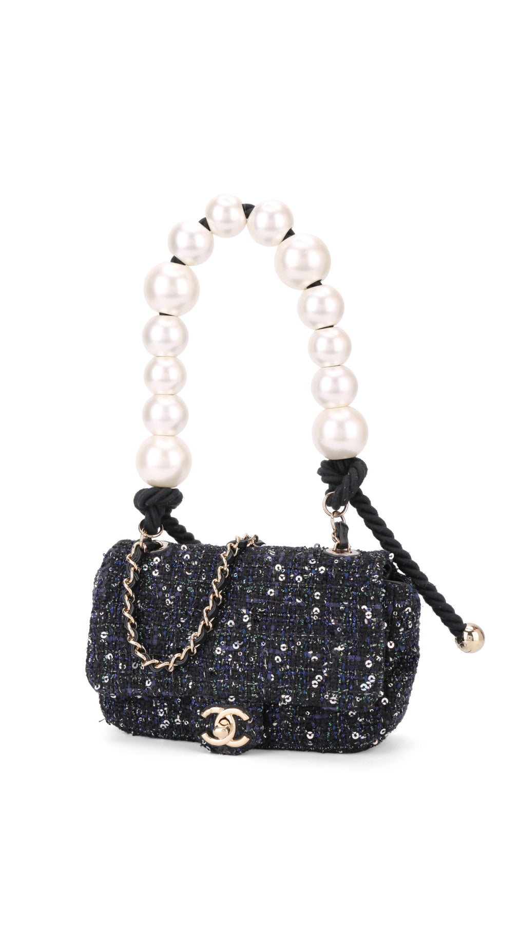 Chanel Tweed Pearl Single Flap Bag Mini - Svart