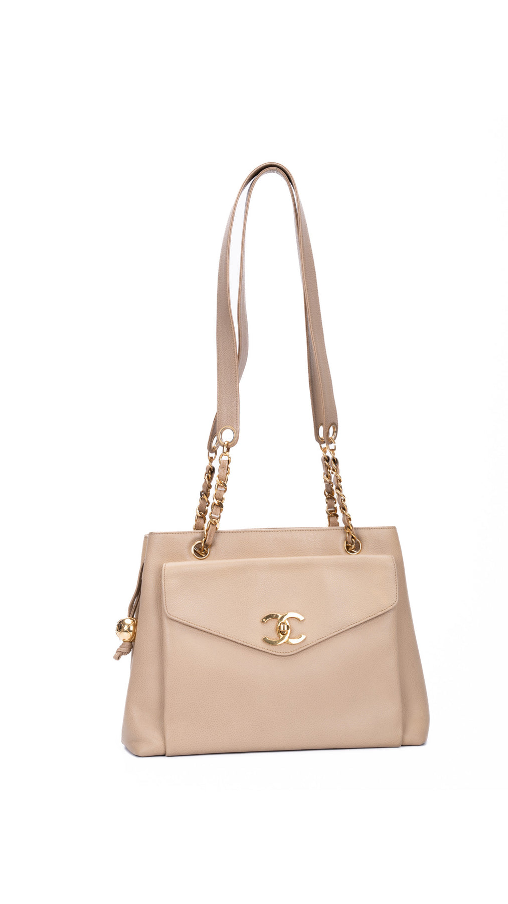 Chanel Caviar Leather Tote Bag - Beige