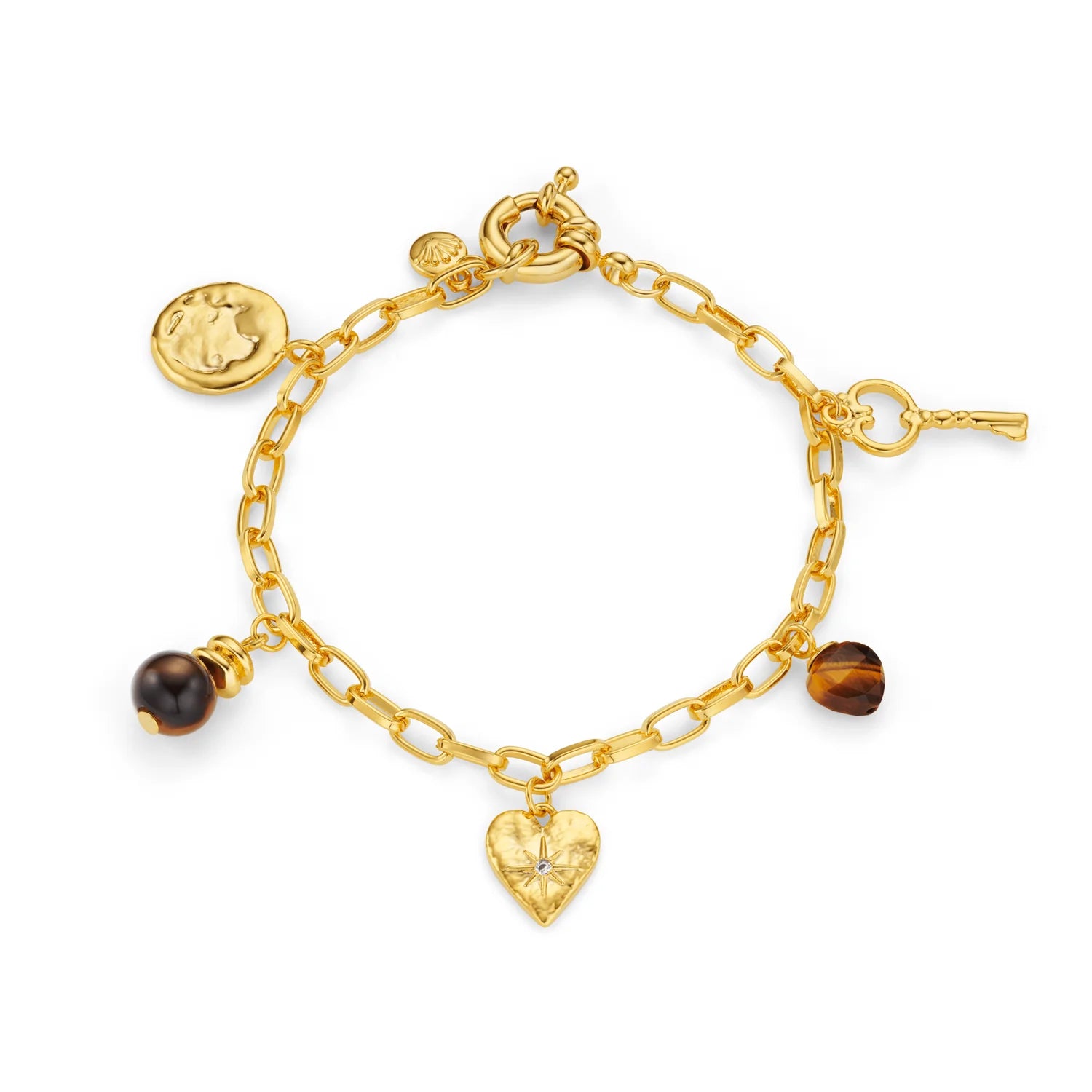 Mixed Charm & Tigeröga Armband - Pale Gold