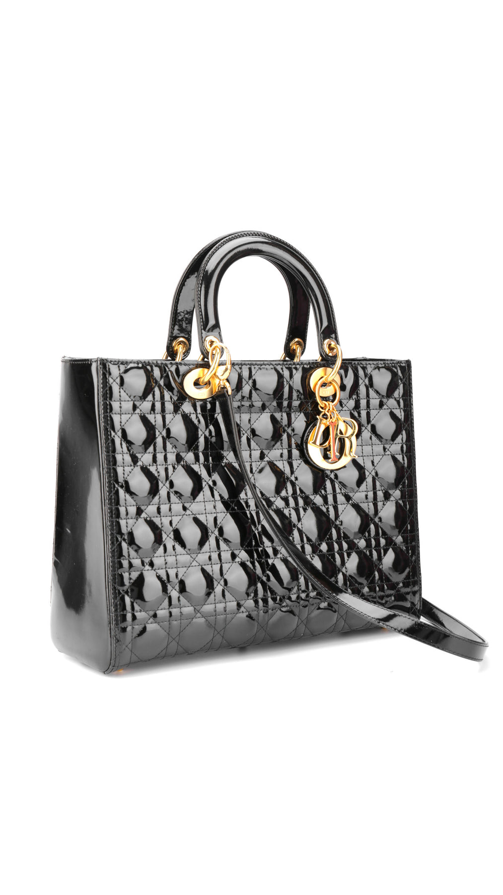 Dior Lady Dior Patent Axelväska - Svart