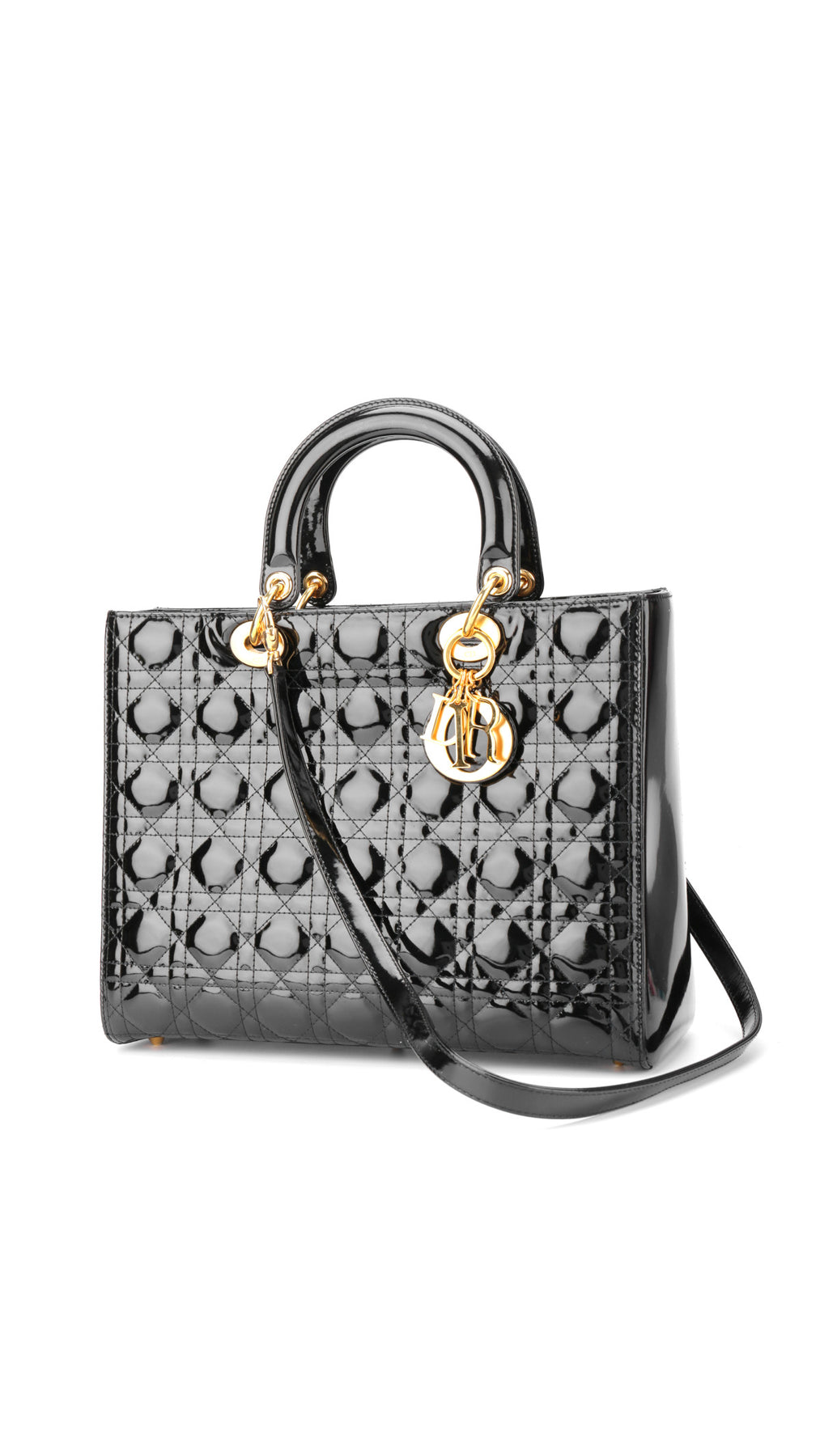 Dior Lady Dior Patent Axelväska - Svart