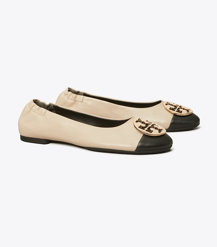 Claire Cap-Toe Ballet - New Cream / Black / Gold