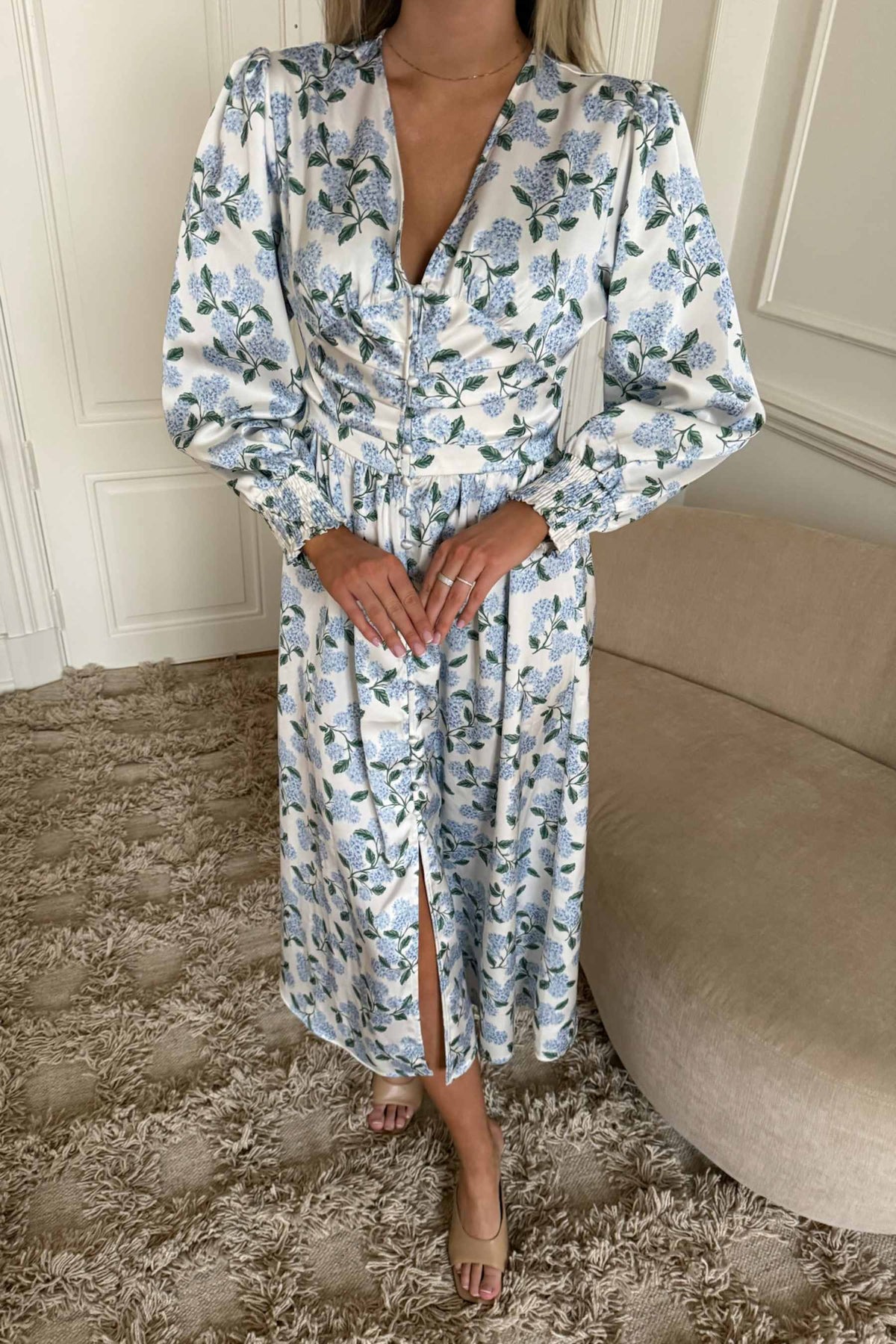 Adelic Long Dress - Blått hortensiaprint