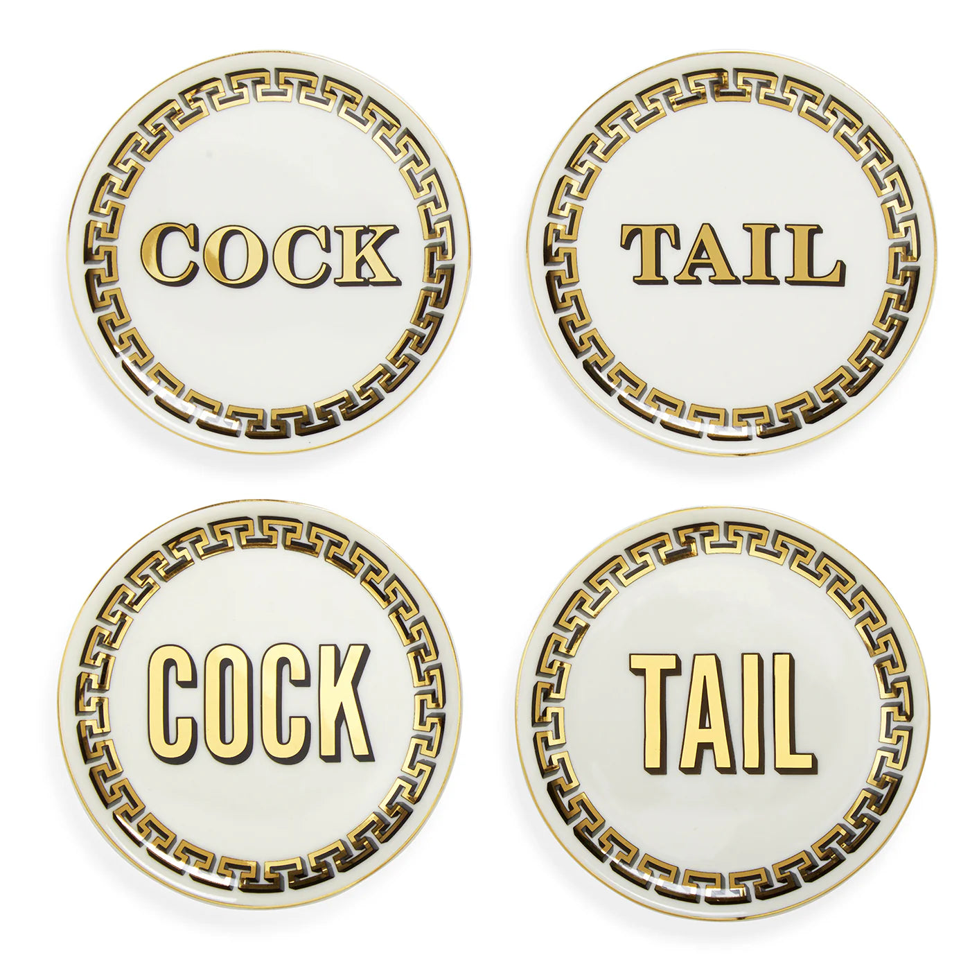 Cock/Tail Glasunderlägg - Svart/Vit/Guld