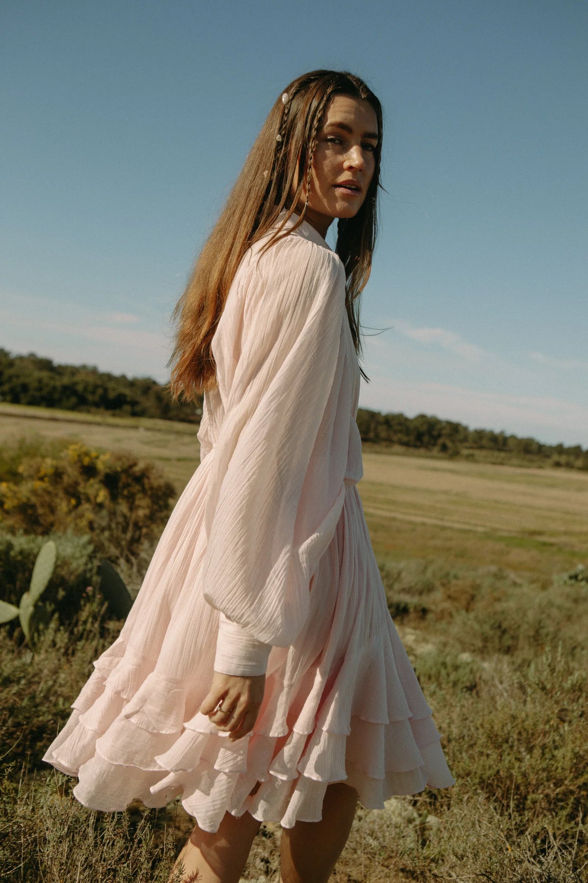 Short Ranch Frill Dress - Ljusrosa