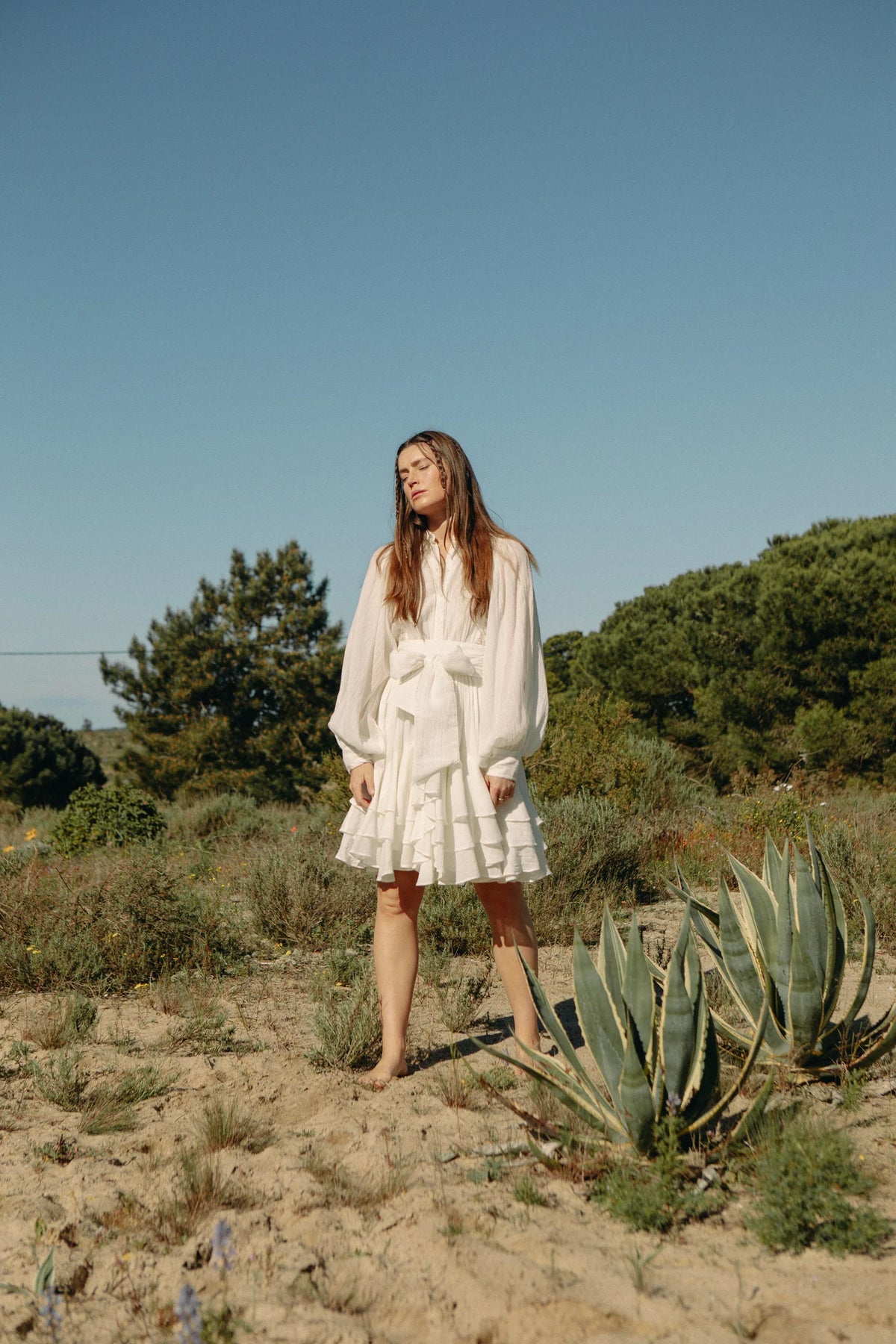 Short Ranch Frill Dress - Offwhite