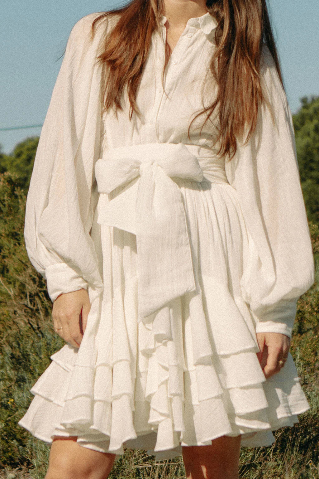 Short Ranch Frill Dress - Offwhite