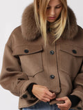 Charlie Jacket - Faux Fur - Wool Brown