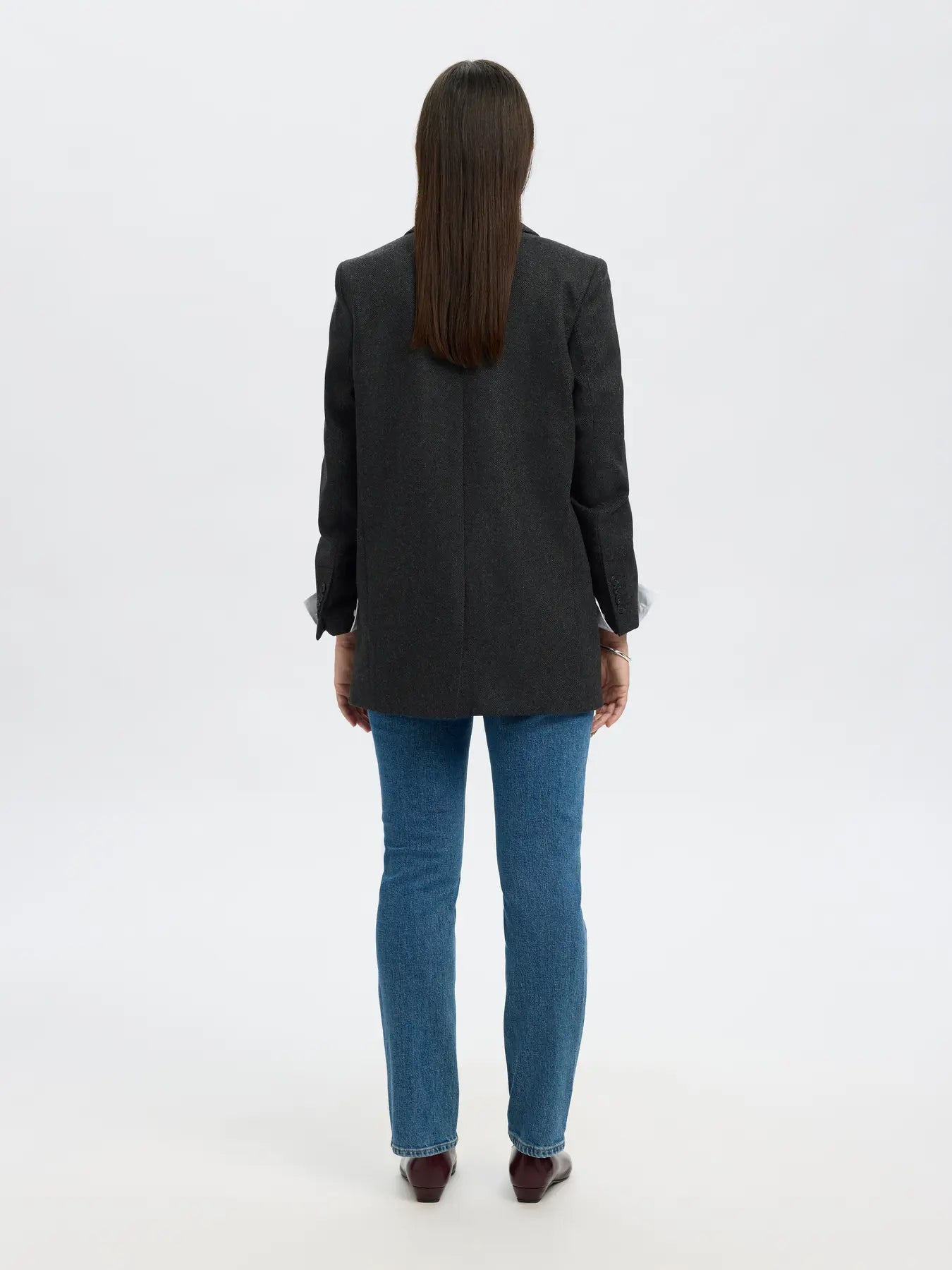 Elin Wool Blend Blazer - Black Herringbone
