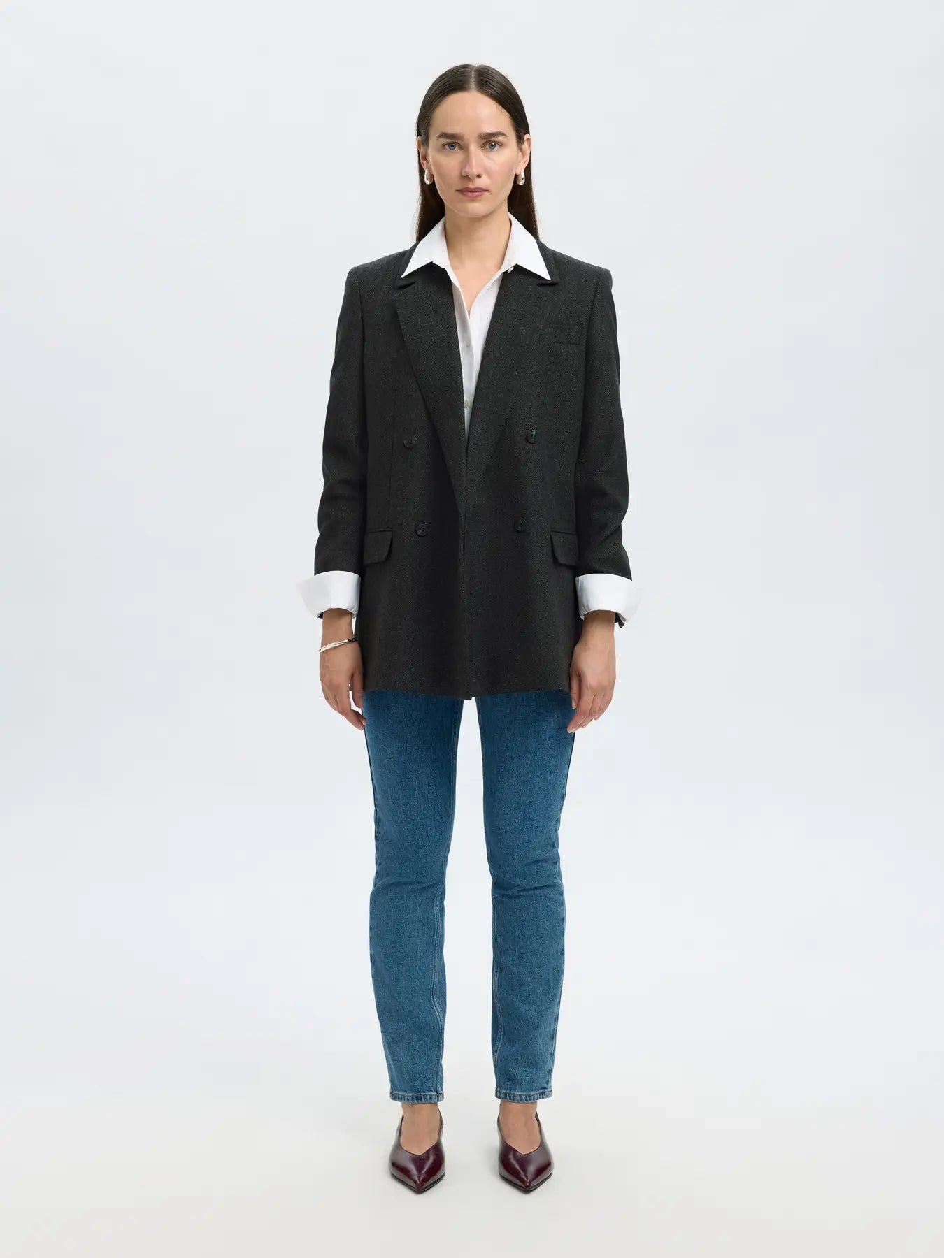 Elin Wool Blend Blazer - Black Herringbone