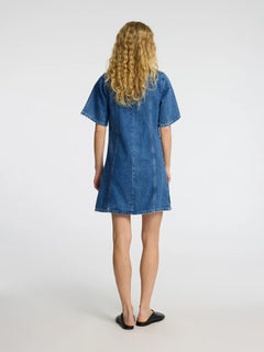 Rie 2/4 Short Dress - Medium Blue Denim