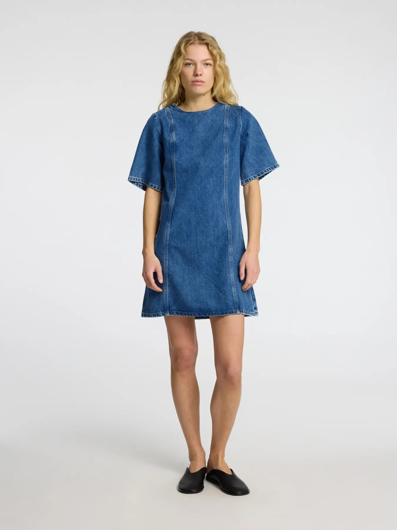 Rie 2/4 Short Dress - Medium Blue Denim