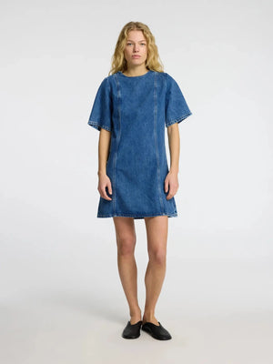 Rie 2/4 Short Dress - Medium Blue Denim