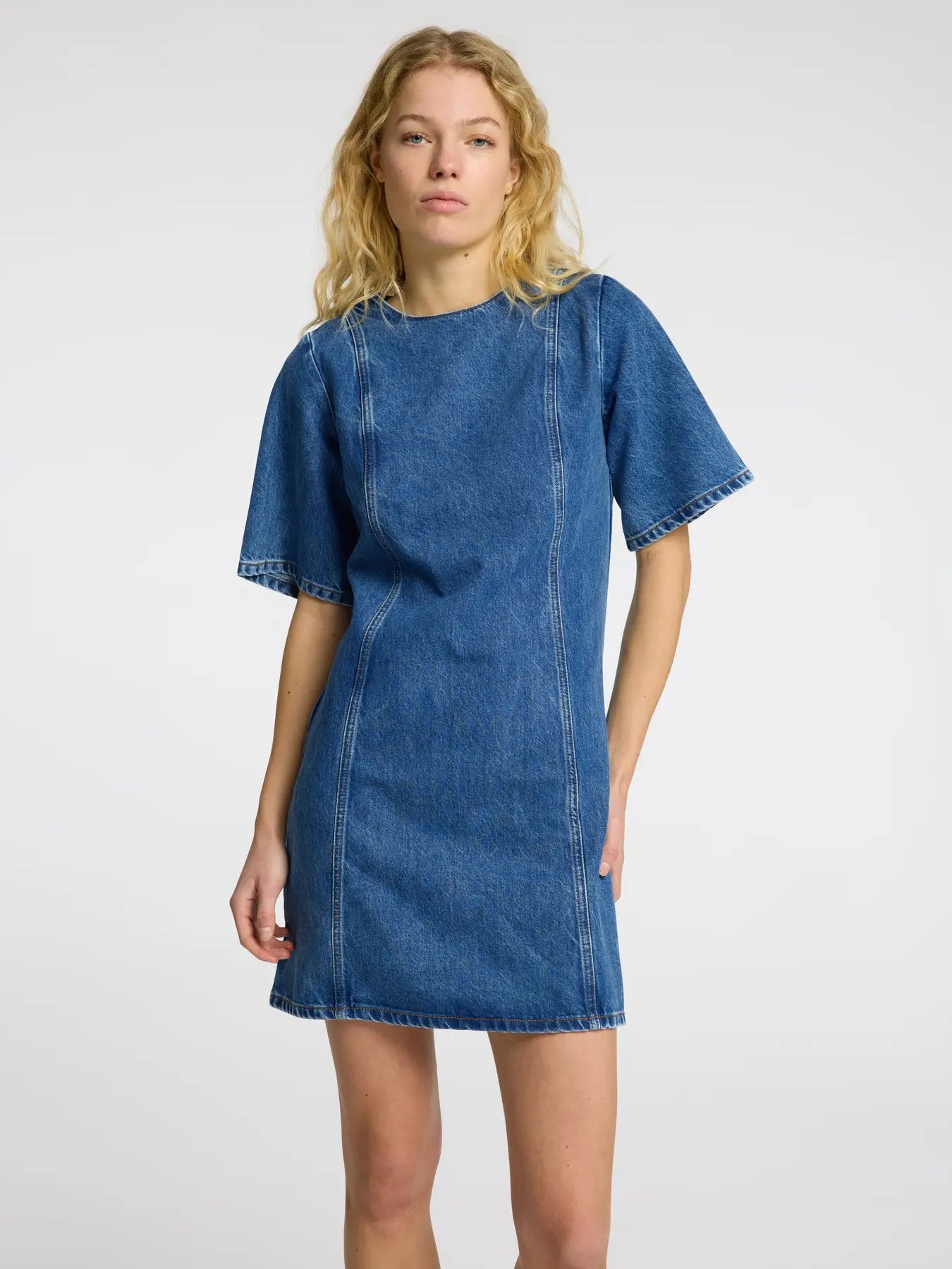 Rie 2/4 Short Dress - Medium Blue Denim