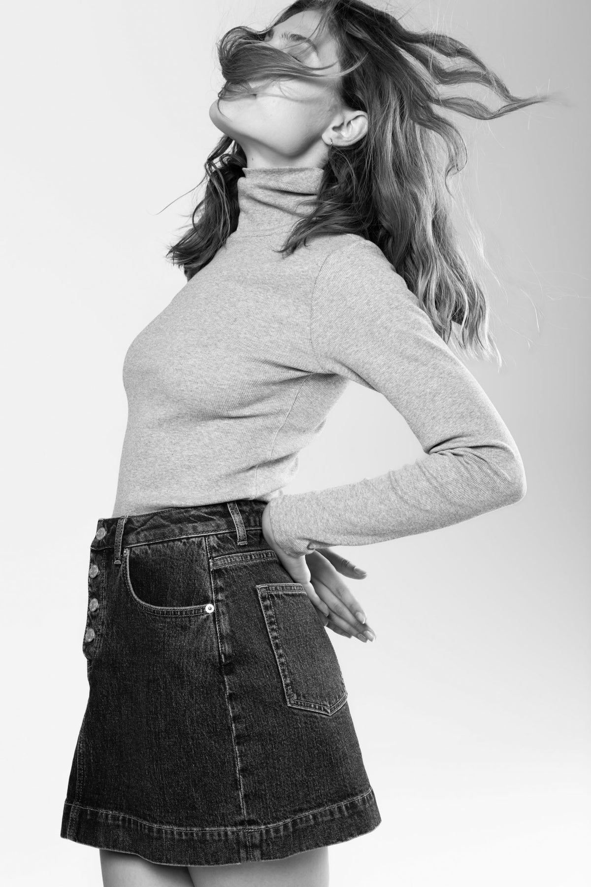Petra Rib Turtleneck - Ljusgrå Melange