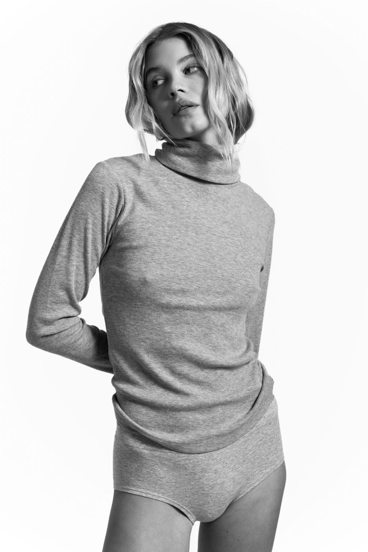 Petra Rib Turtleneck - Ljusgrå Melange