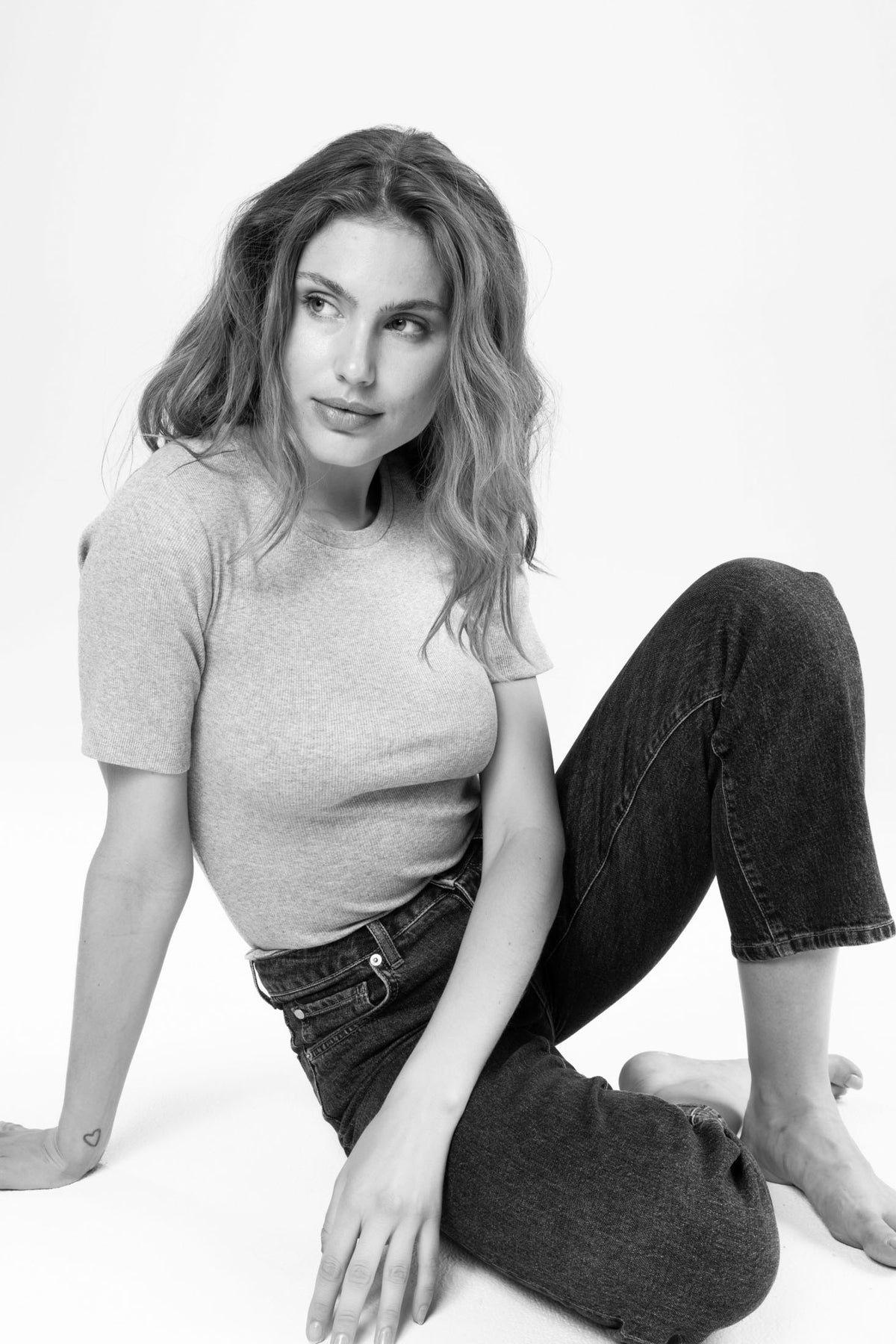 Pippa Rib Tee - Ljusgrå melange