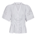 Poppycc Emb Ss V-Shirt - Vit