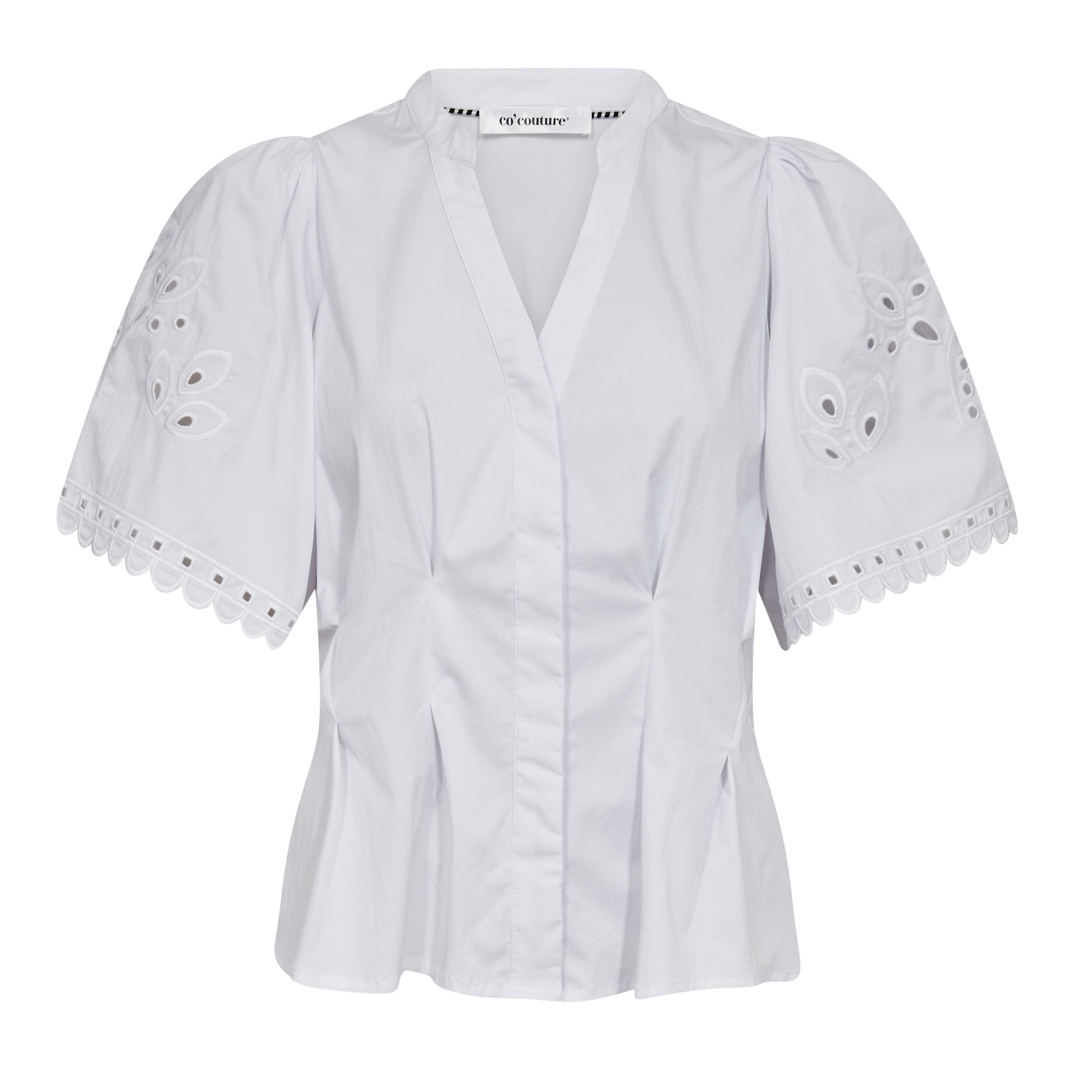 Poppycc Emb Ss V-Shirt - Vit